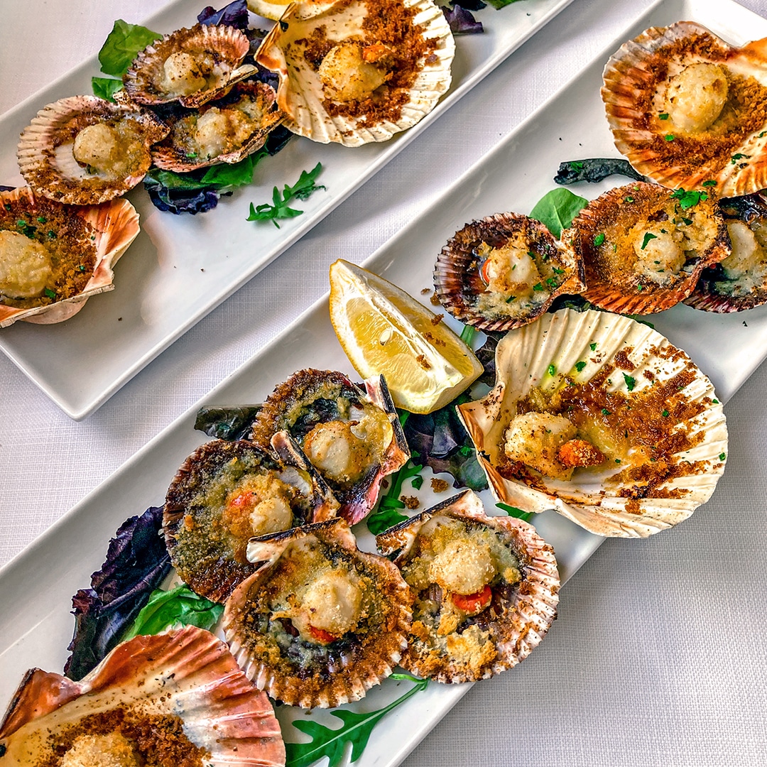 Capesante gratinate, appena uscite dal forno
